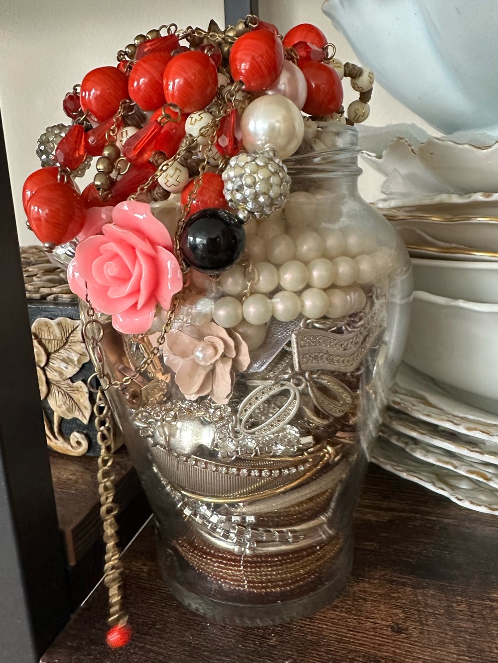 Vintage Jewelry Jar 80s 90s Jewelry Lot Retro Earrings Necklaces Bracelets 6’